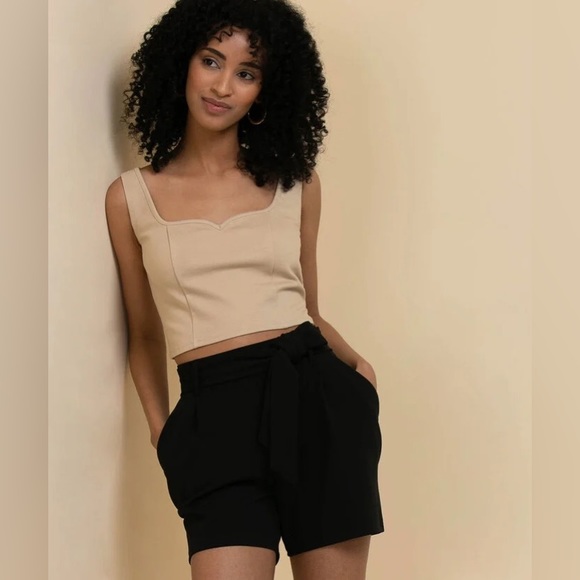 Ricki's Tops - Ricki’s Cream Tan Ponte Corset Sweetheart Neck Sleeveless Crop Top